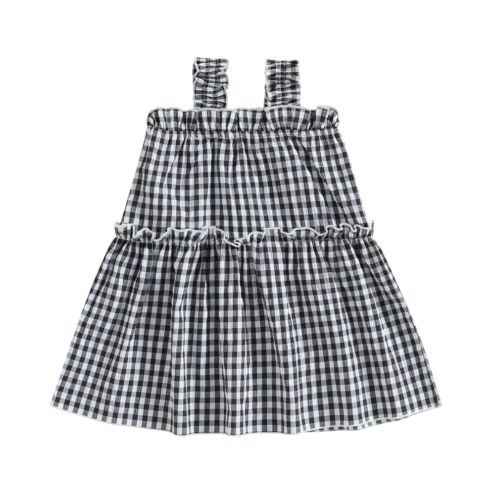 Girls Plaid Dress Summer Princess Sleeveless A-line Dress for Beach