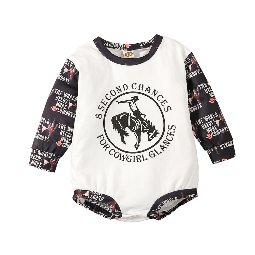 Baby Boy Romper, Long Sleeve Crew Neck Letters Horse Print Bodysuit