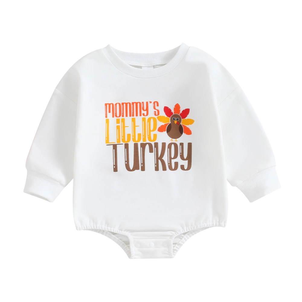 Baby Girl Thanksgiving Long Sleeve Crewneck Letter Turkey Print Romper