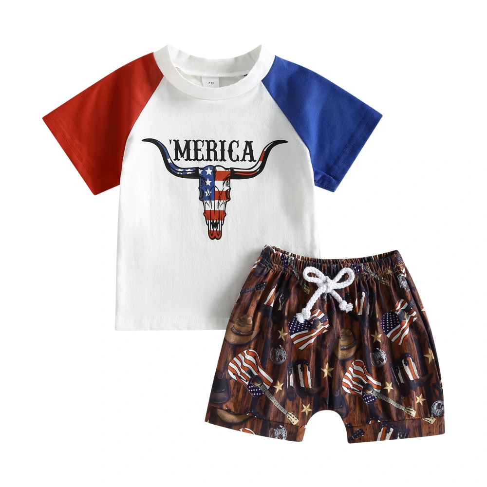 Boys Short Sleeve Bull Tops Drawstrings Shorts for Independence Day