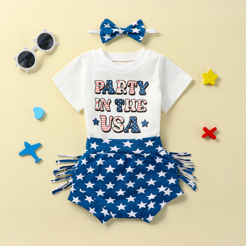 Baby Girl 4th of July Outfits, Tops + Tassel Shorts + Headband Set