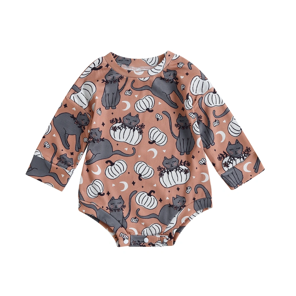 Cute Baby Romper Halloween Clothes Cat/Bat Print Long Sleeve Jumpsuit 