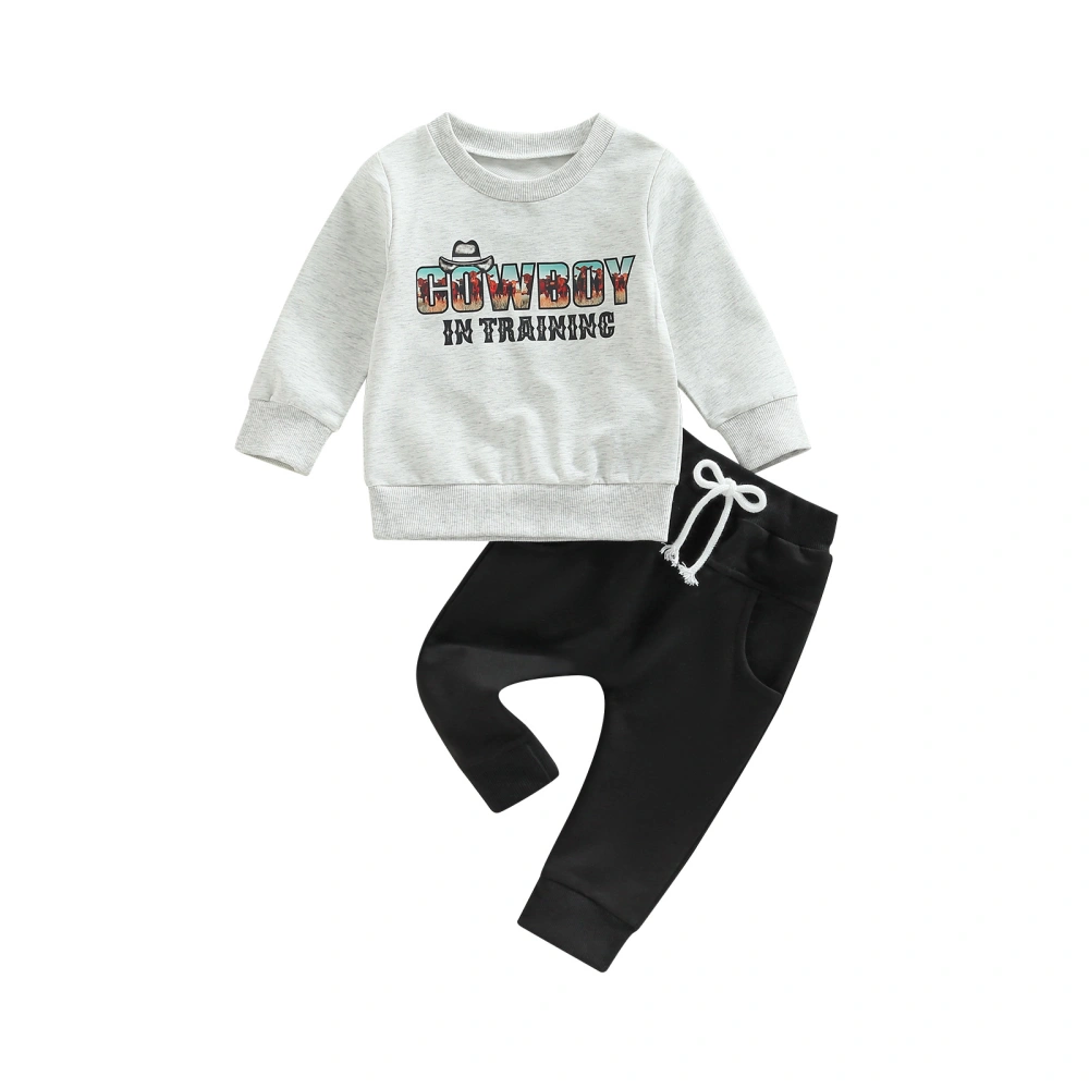 Boys Long Sleeve Letter Print Pullover + Black Drawstring Pants