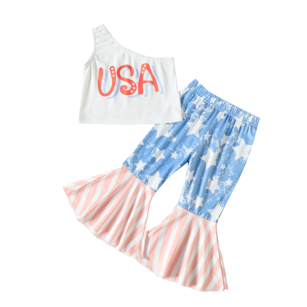 Independence Day Kids Girls Outfits One Shoulder Tank Tops and Pants 