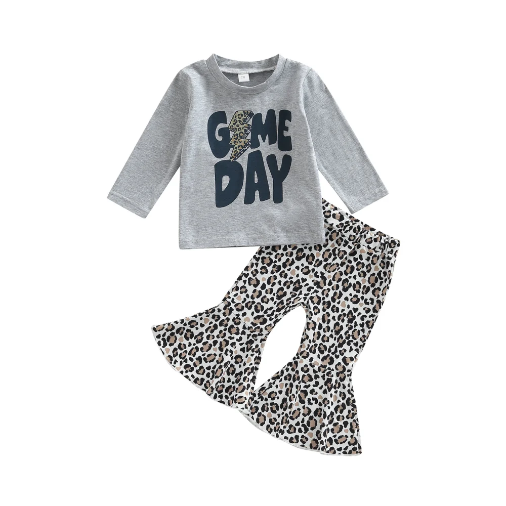 Baby Girls Clothes Outfits Letter Print T-shirt Tops and Leopard Pants