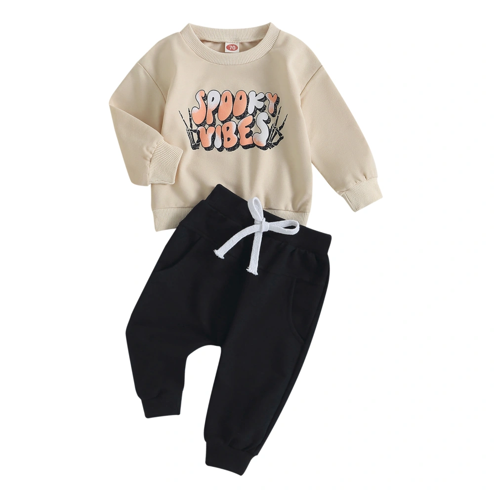 Baby Halloween Letter & Skeleton Print Long Sleeve Sweatshirt Pants