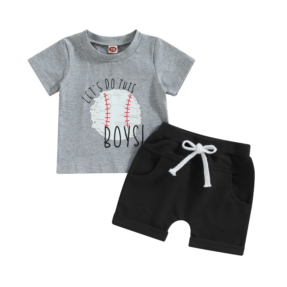 Baby Boy Summer Outfits, Baseball Letter Print Tops + Shorts Set