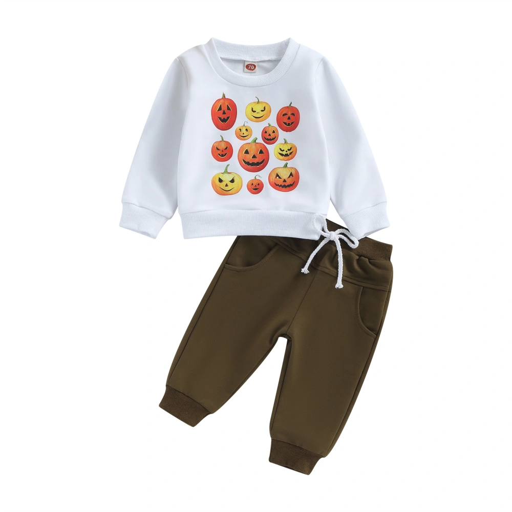 Boys Long Sleeve Pumpkin Print Tops and Drawstring Pants Sets