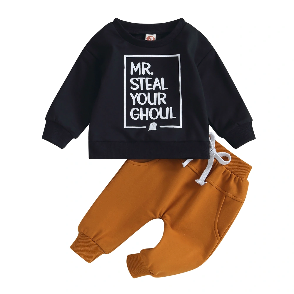 Baby Boys Halloween Pants Set, Letters Print Sweatshirt Sweatpants