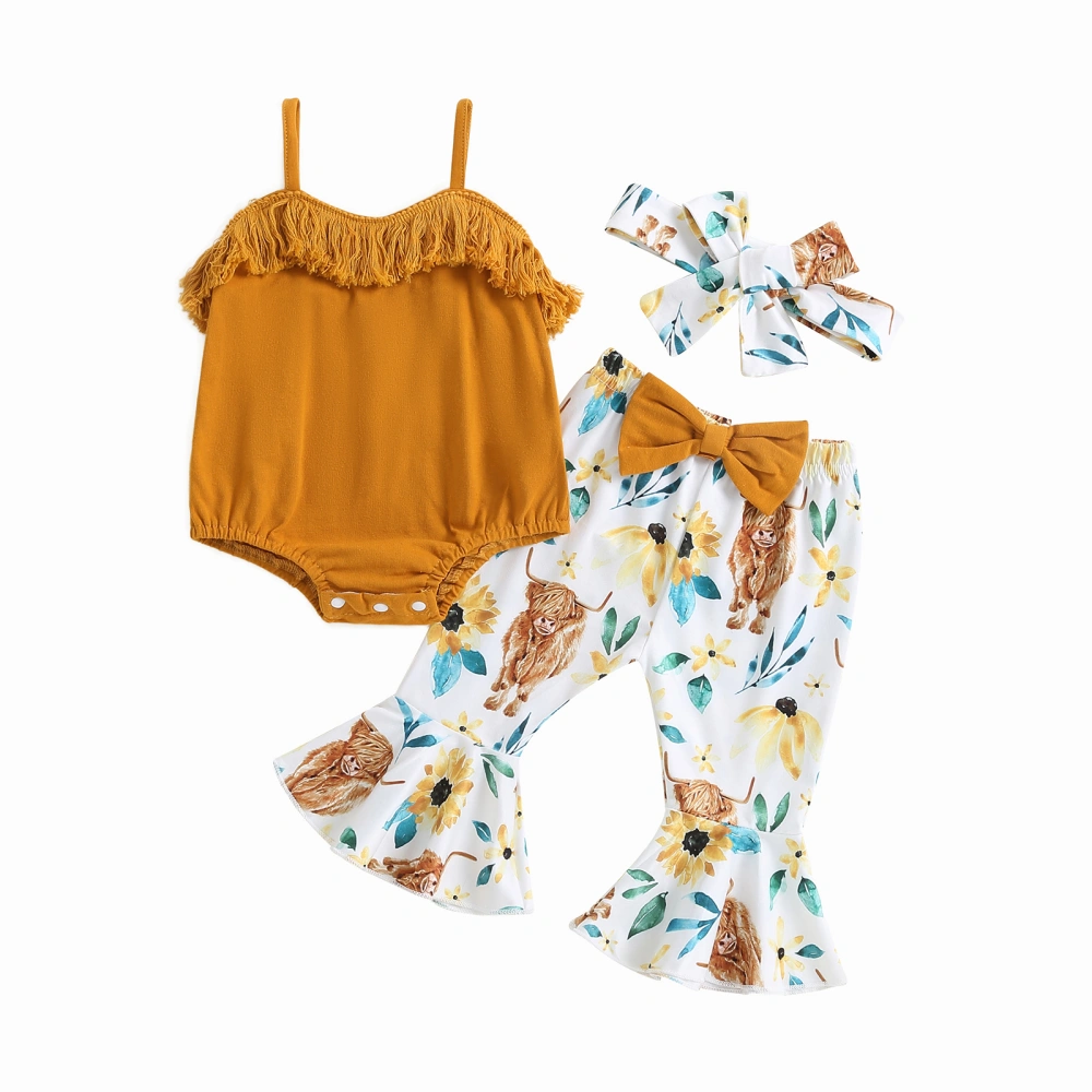 Baby Girls Summer Outfit, Patchwork Romper Flower Pants Headband