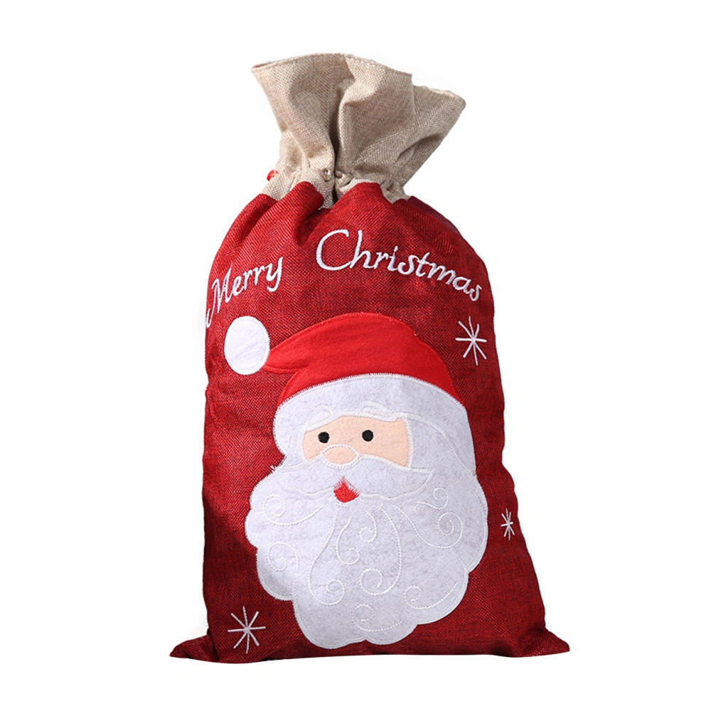 Christmas Linen Drawstring Bag with Cartoon Pattern Decoration