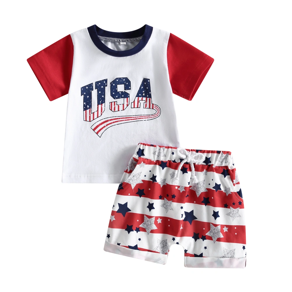 Independence Day Baby Boys Outfits T-shirt and Star Striped Shorts Set