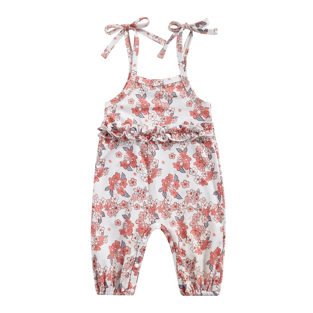 Baby Girls Jumpsuit, Tie-up Spaghetti Straps Flower Print Summer Pants