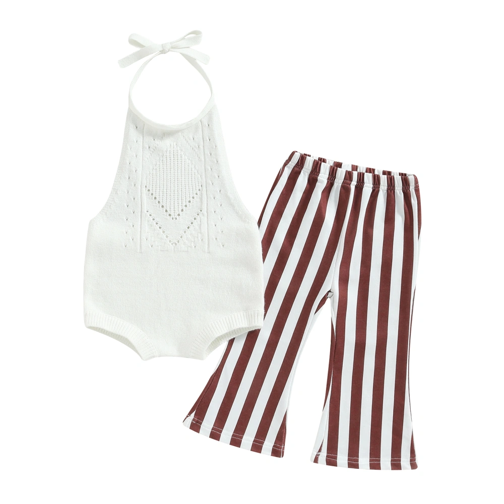 Baby Kid Girls Pants Set, Halterneck Knit Vest Striped Flare Pants