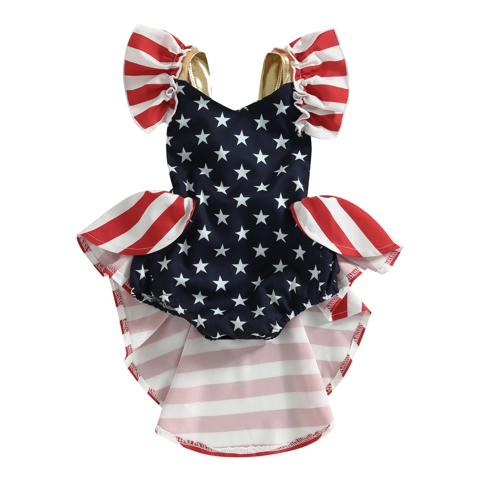 Baby Girls Romper, Fly Sleeve Stars Striped Patchwork Summer Bodysuit