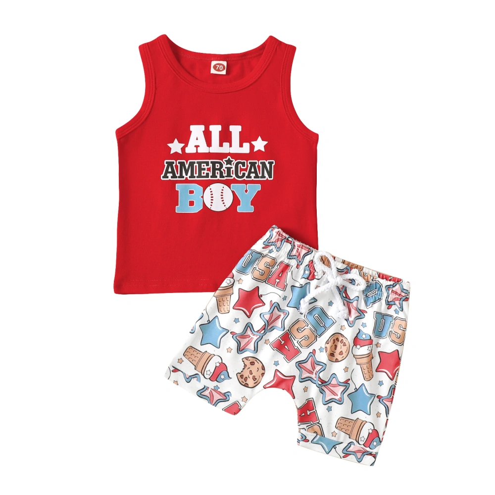 Boys Sleeveless Vest Tops + Drawstring Cartoon Short Trousers 