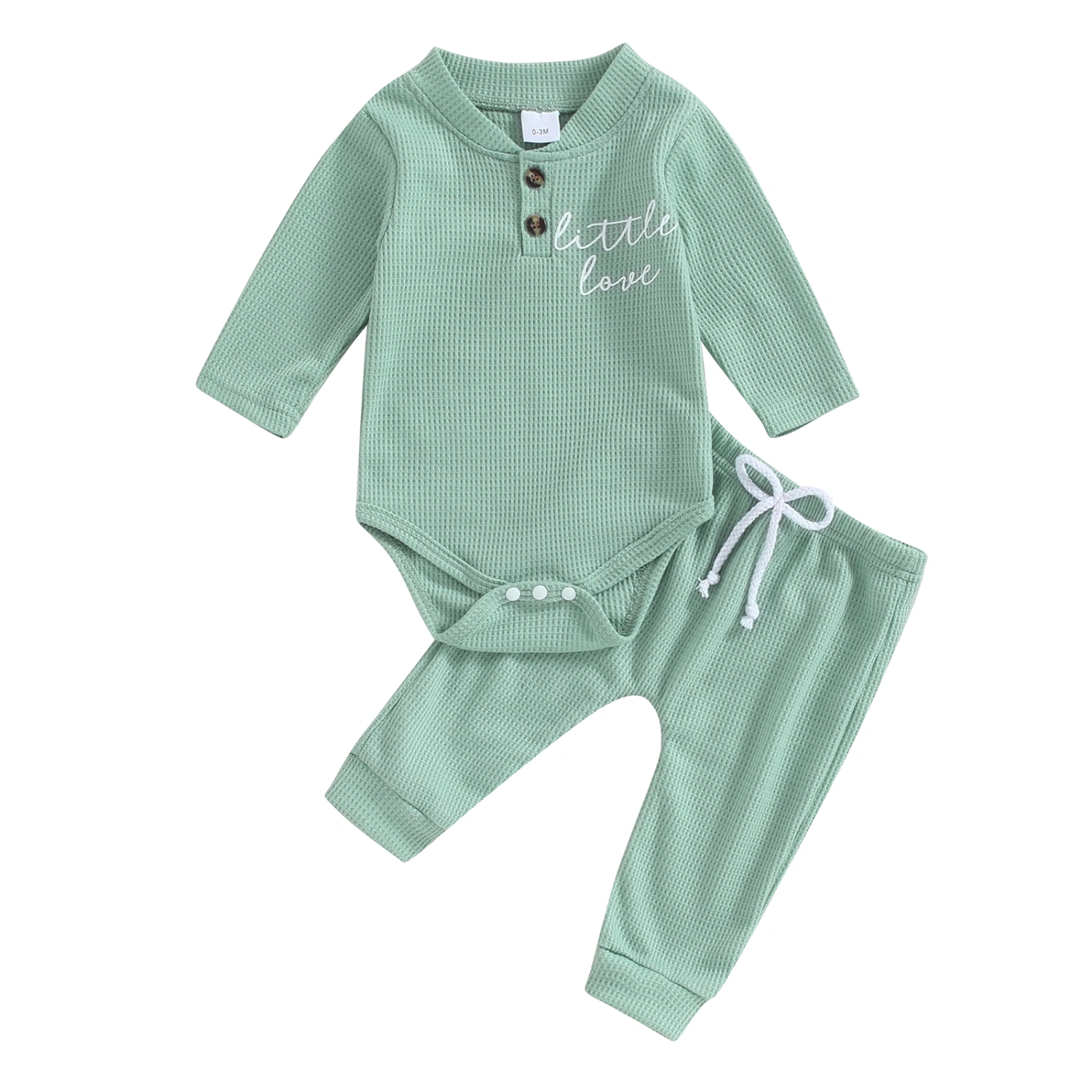 Baby Girls Boys Fall Outfits Letter Print Waffle Rompers Long Pants