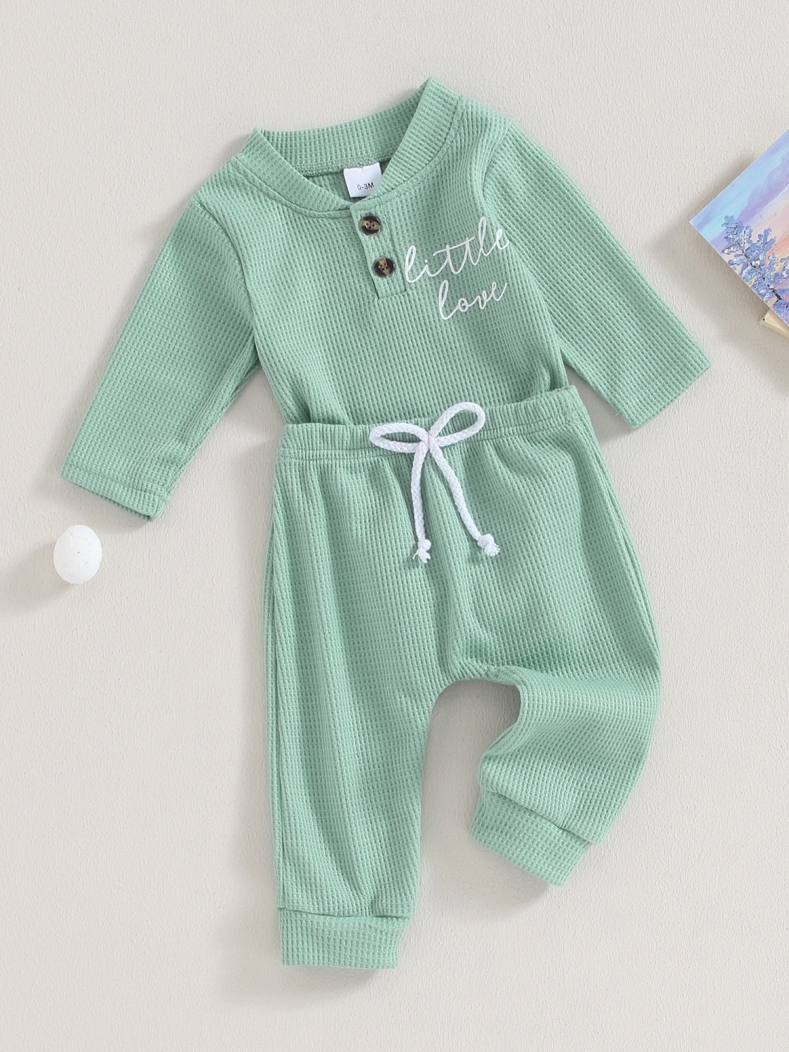 Baby Girls Boys Fall Outfits Letter Print Waffle Rompers Long Pants