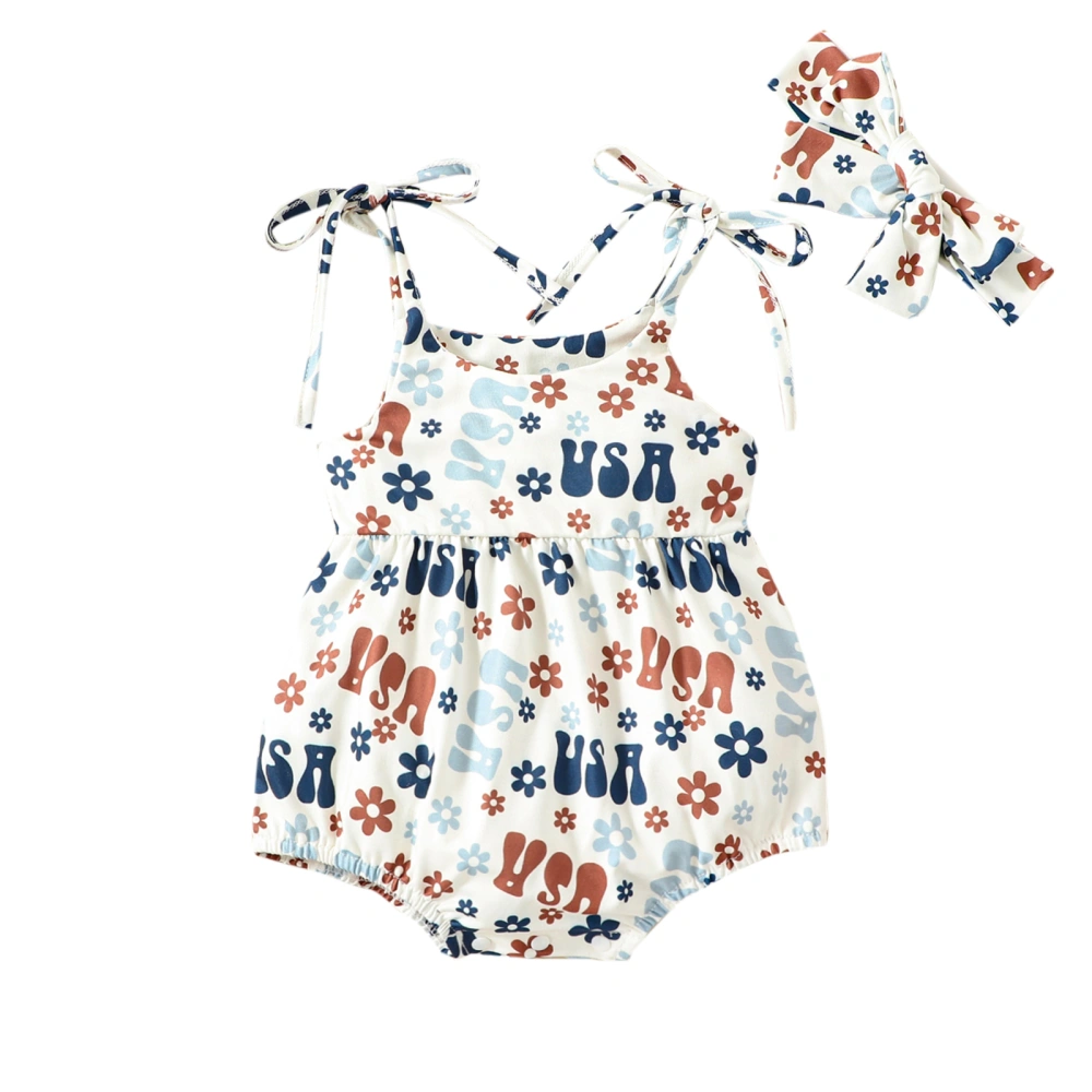 Independence Day Infant Girls Romper Print Bodysuits with Headband