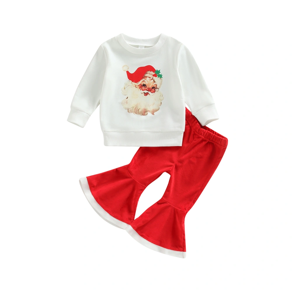 Kids Girls Round Neck Santa Print Tops + Casual Bell-Bottoms 