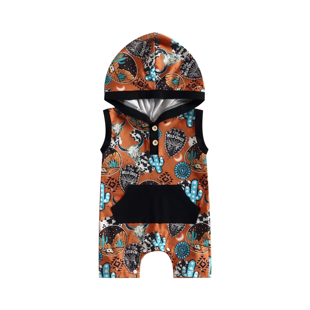 Kid Boys Summer Sleeveless Hooded Bull Romper Short Jumpsuit 