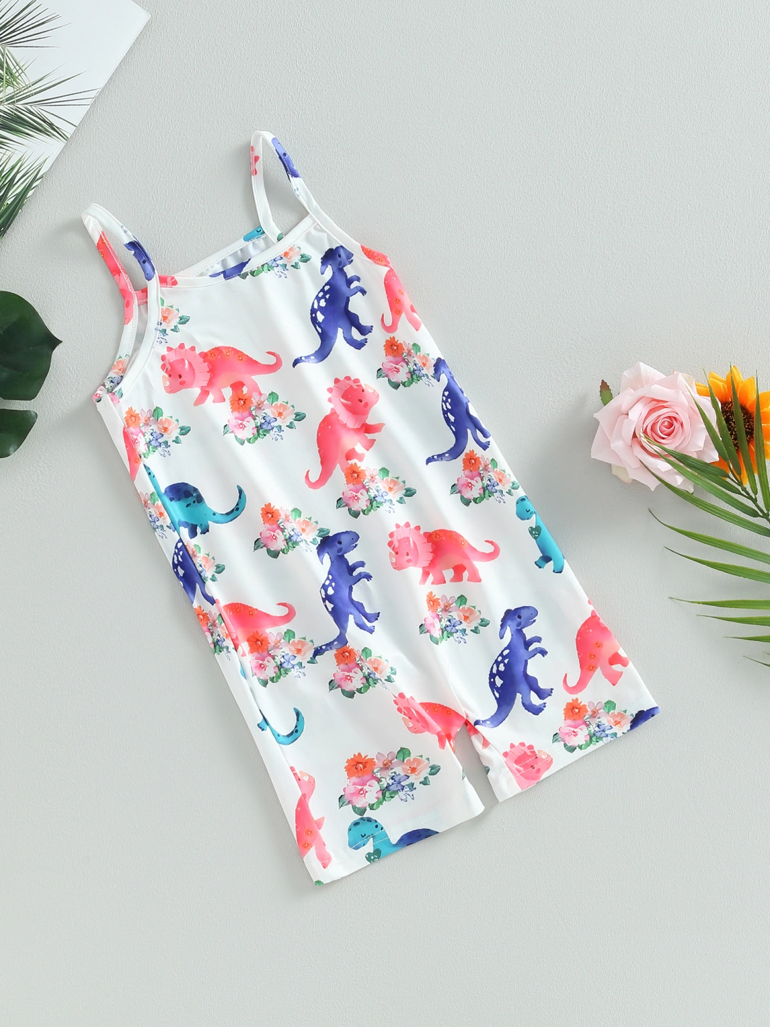 Girls Jumpsuit, Spaghetti Straps Giraffe/Dinosaur Print Romper