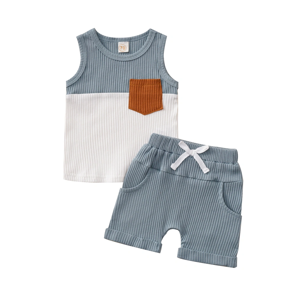 Toddler Summer Outfits, Contrast Color Ribbed Tank Tops + Shorts Set