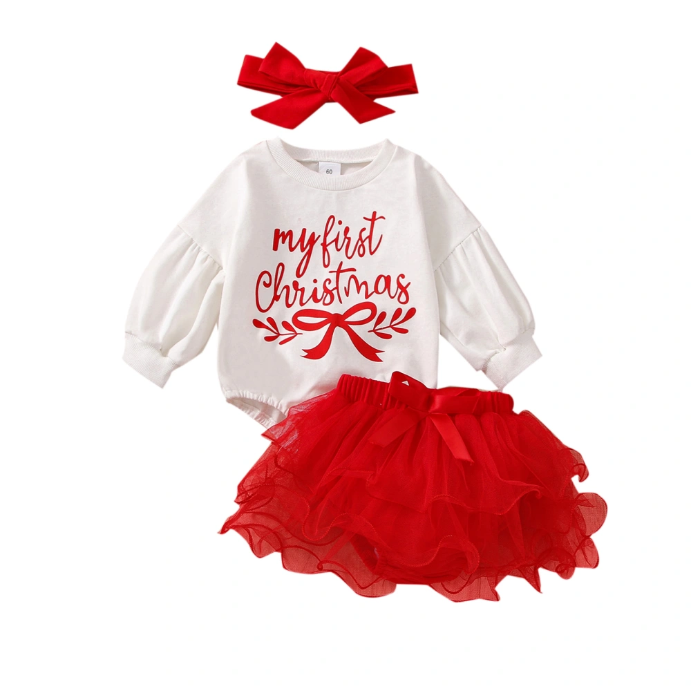 Baby Girls Christmas Outfits, Romper + Tutu Skirt Shorts + Hairband