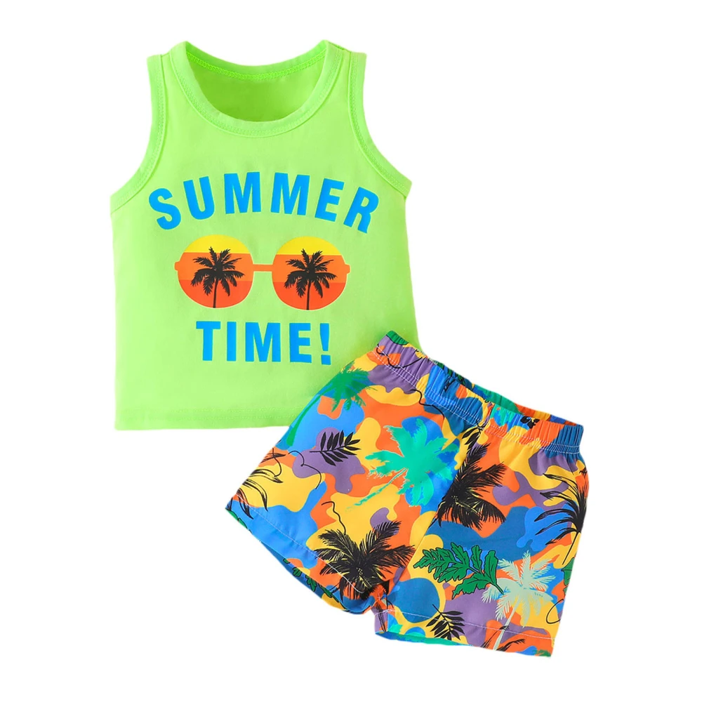 Baby Boys Shorts Set, Letters Sunglasses Tank Top Leaves Print Shorts