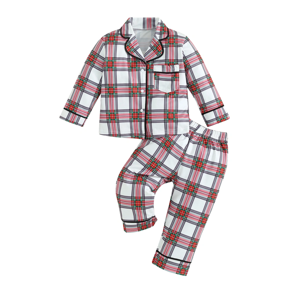 Kid Girls Boys Pajamas Set Plaid Long Sleeve Tops Long Pants