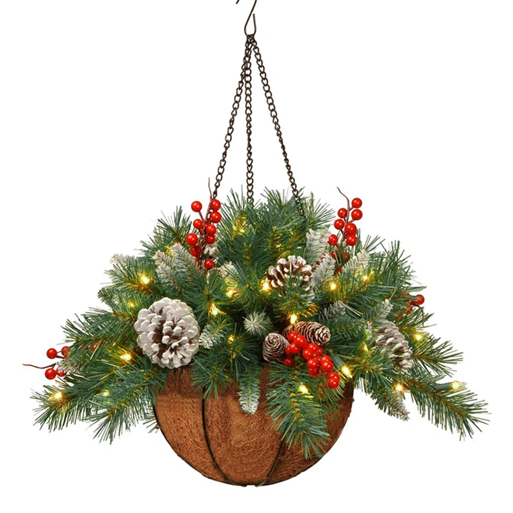 Artificial Christmas Hanging Basket with Pine Cones and Berries