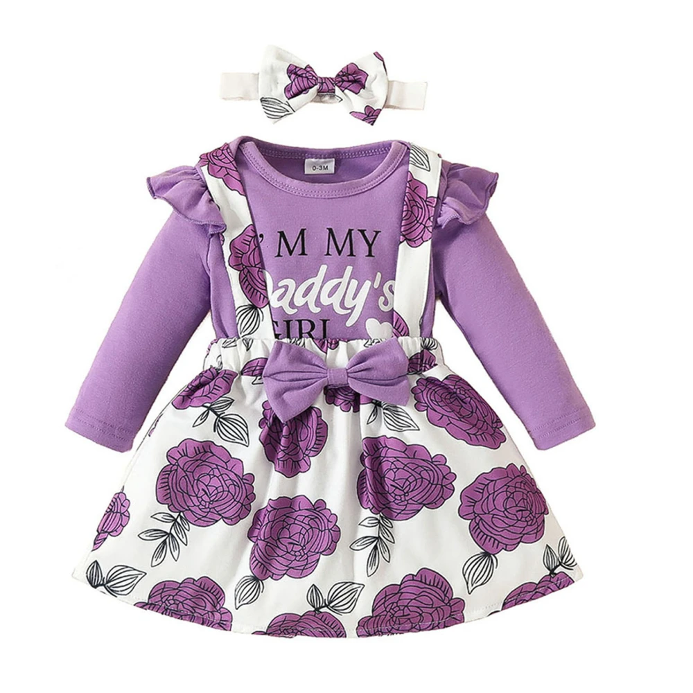 Infant Spring Outfit Letter Print Romper Suspender Skirts Headband