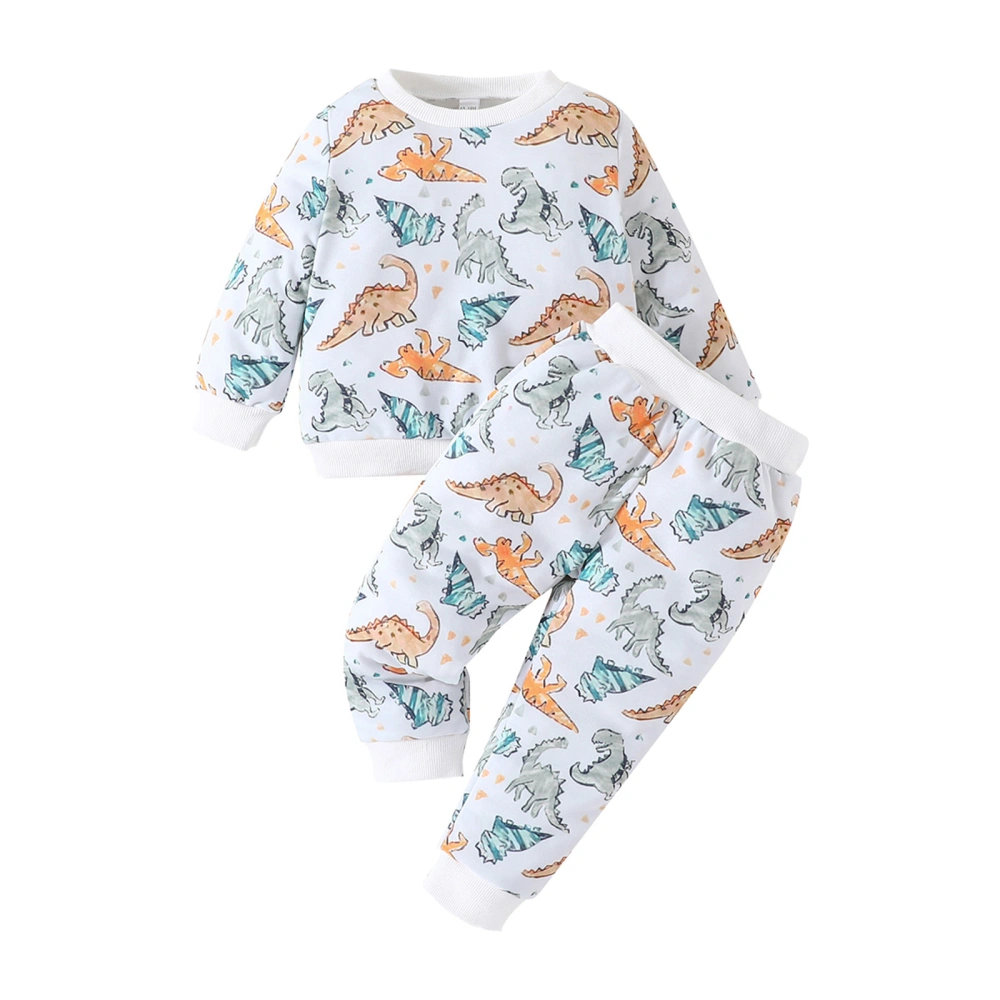 Boys Long Sleeve Crewneck Sweatshirt and Dinosaur Print Pants Sets  