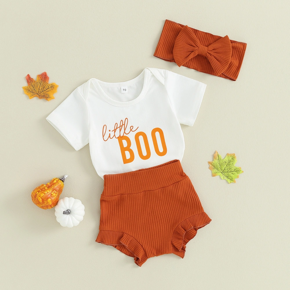 Baby Girls 3Pcs Halloween Outfits Letter Romper+Ruffle Shorts+Headband