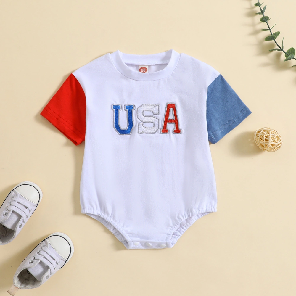 Baby Girls Boys Romper Short Sleeve Embroidery Letters Summer Bodysuit