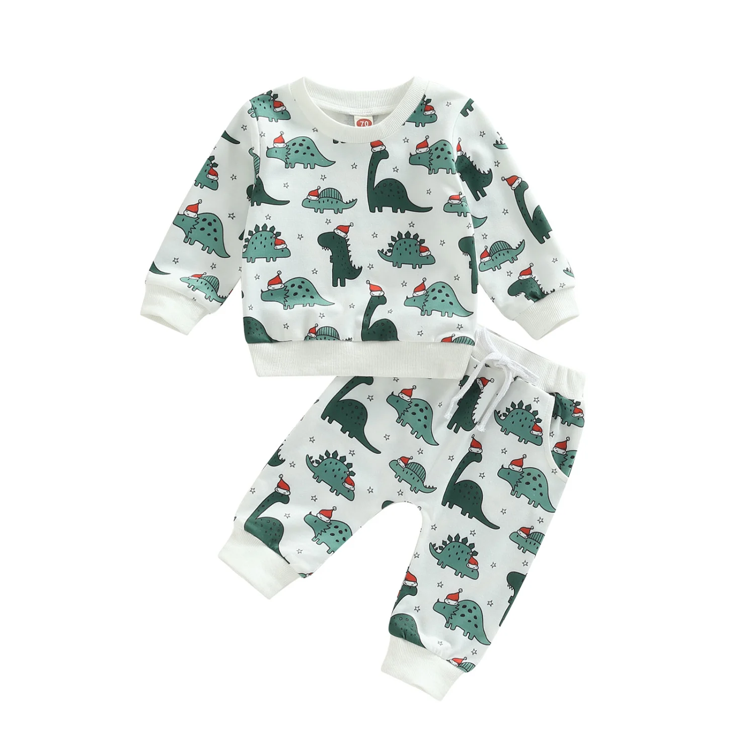 Baby 2Pcs Christmas Outfits, Dinosaur Print Tops and Pants Set