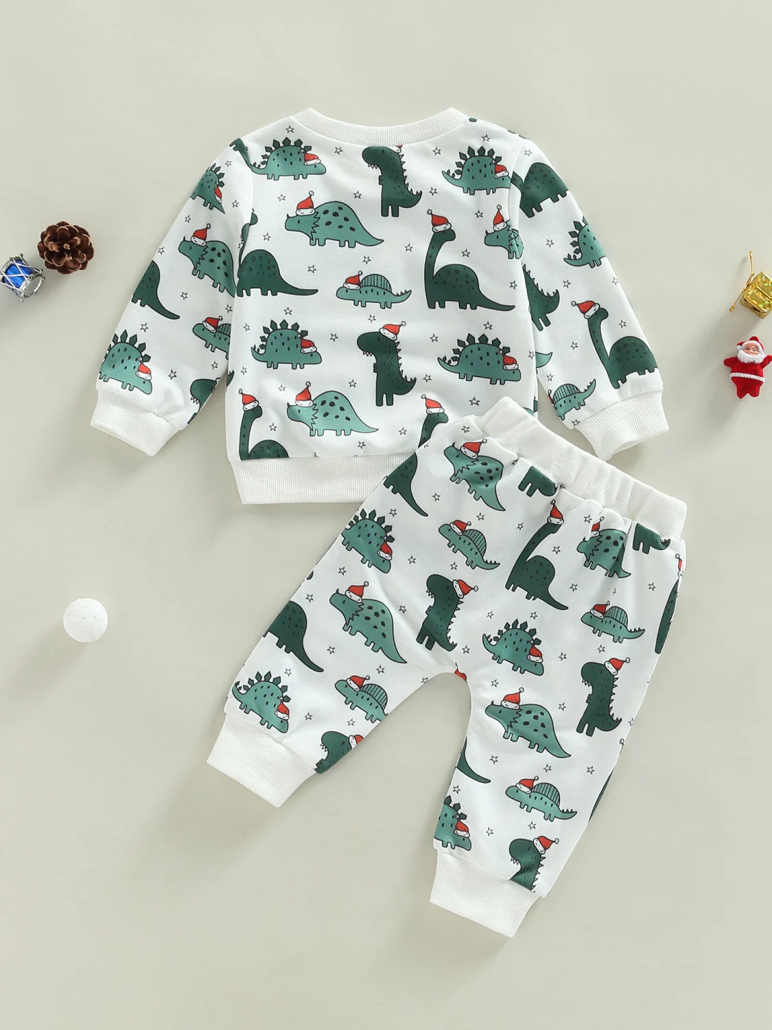 Baby 2Pcs Christmas Outfits, Dinosaur Print Tops and Pants Set