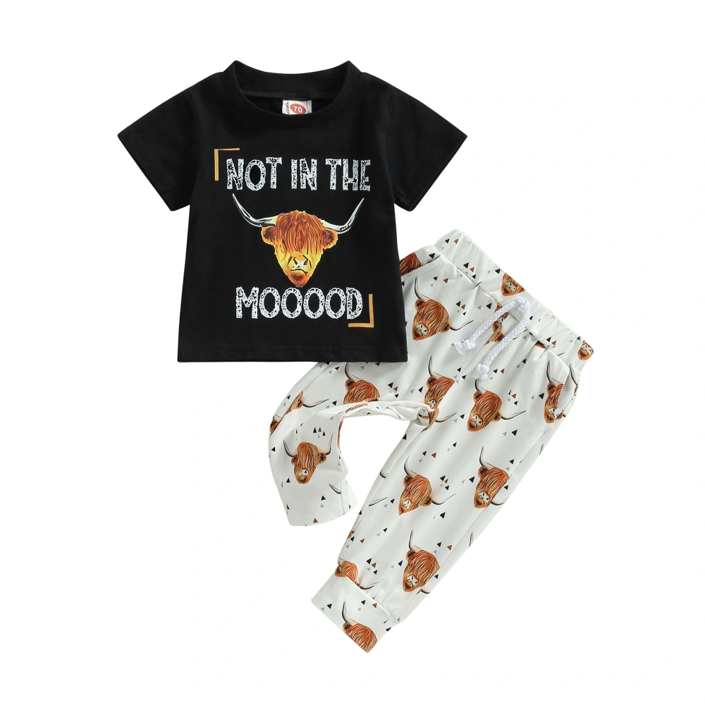 Kids Boys Girls Short Sleeve Kids Tops + Bull Print Long Pants 