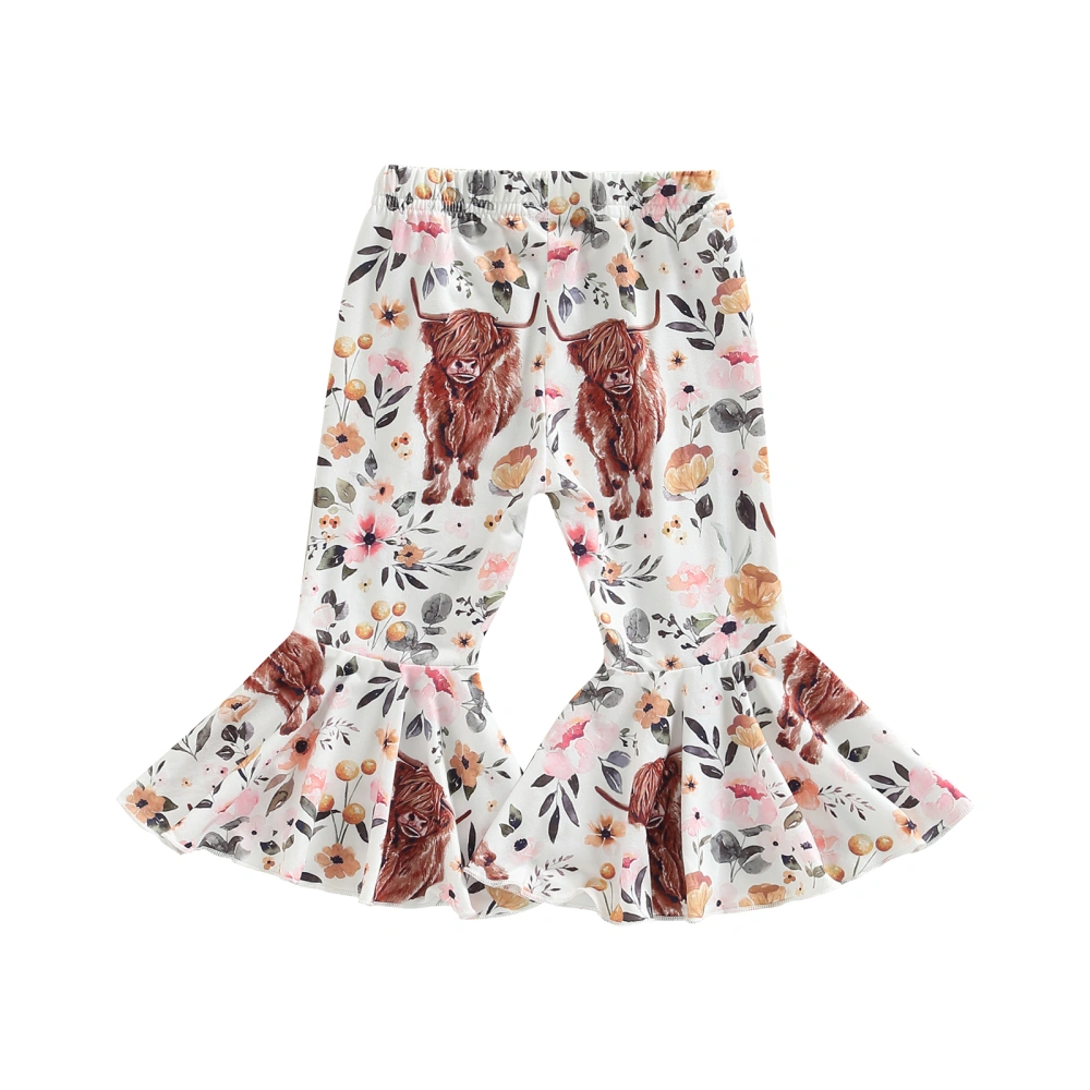 Baby Girl Ruffle Leggings Cow Floral Print Bell Bottoms Flare Pants