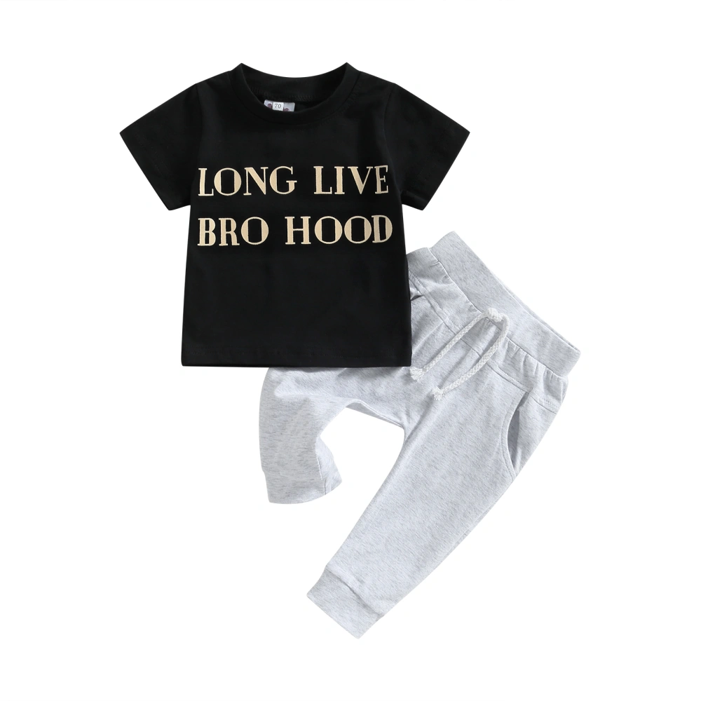 Toddler Boys Black Short Sleeve Letter Print Tops + Gray Pants