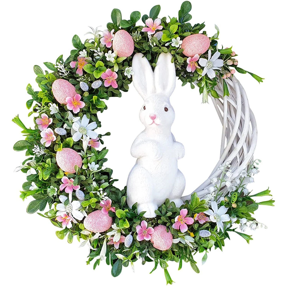 Easter Wreath, Colorful Eggs Bunny Holiday Decor Hanging Garland Gift