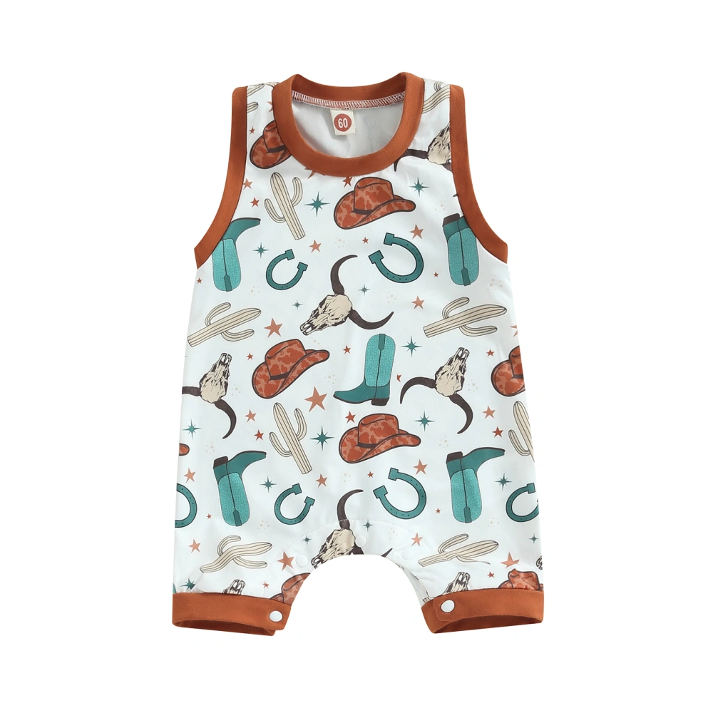 Infant Boys Romper Cow Head Print Sleeveless Crew Neck Jumpsuits