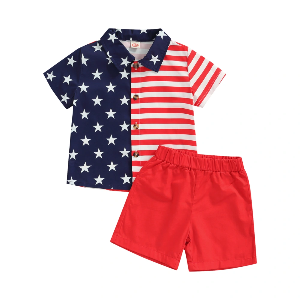 Kids Boys Shorts Set, Short Sleeve Stars Stripes Print Shirt + Shorts