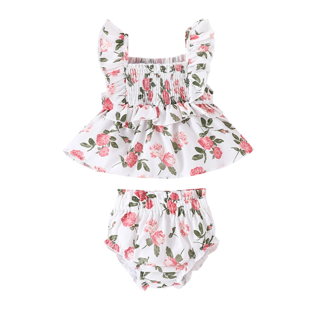 Baby Girl Summer Outfits Fly Sleeve Floral Tops + Bloomer Shorts Set