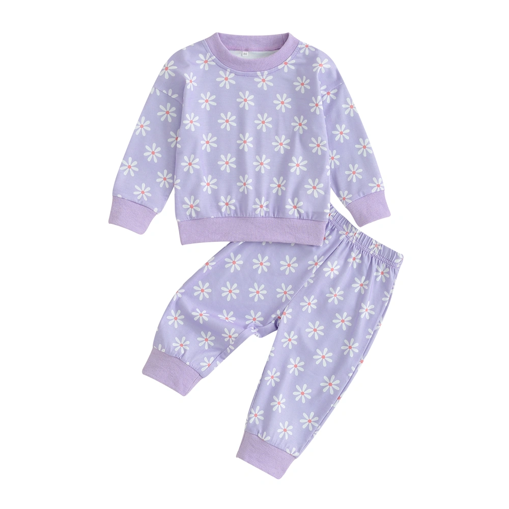 Toddler Girls Outfits Flower Print Sweatshirts Elastic Waist Pants