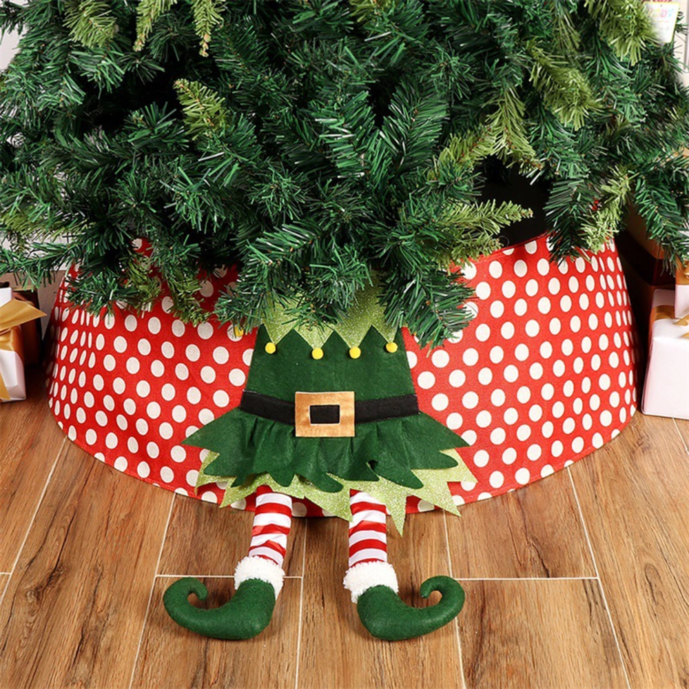 Christmas Tree Skirt, 3D Elf Leg Dot Print Tree Christmas Tree Collar