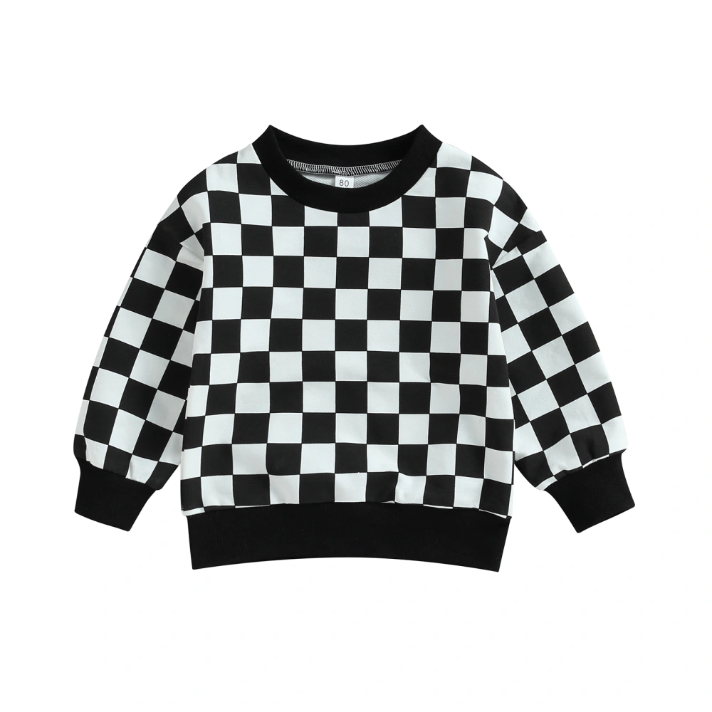 Kids Baby Sweatshirt Casual Checkerboard Print Long Sleeve Pullovers 