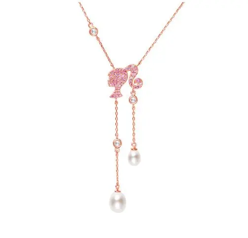 Barbie Necklace Dainty Rhinestone Pendant Necklace Princess Necklace