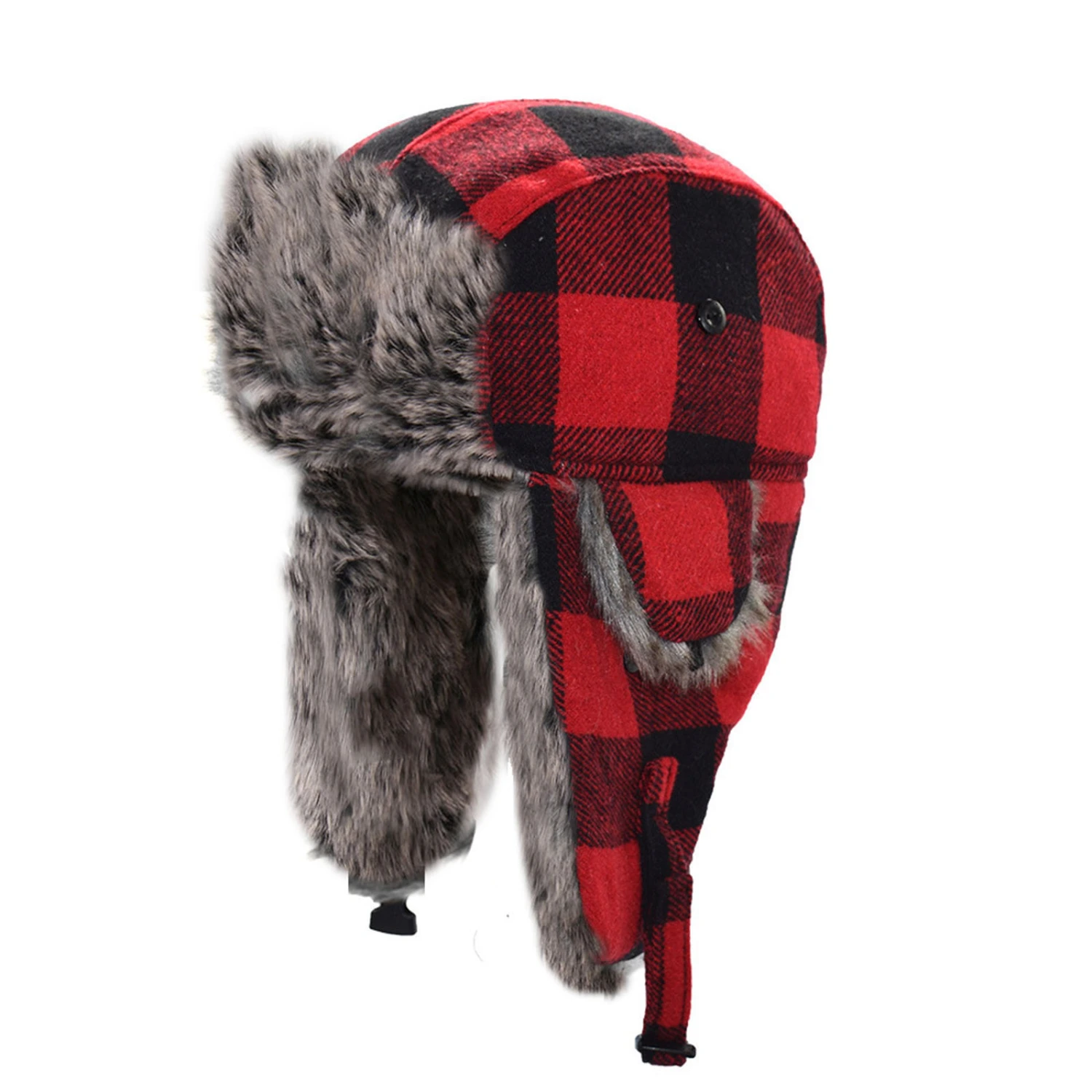 Adults Woolen Hat, Plaid Thickened Earmuffs Hat Winter Cap Beanie