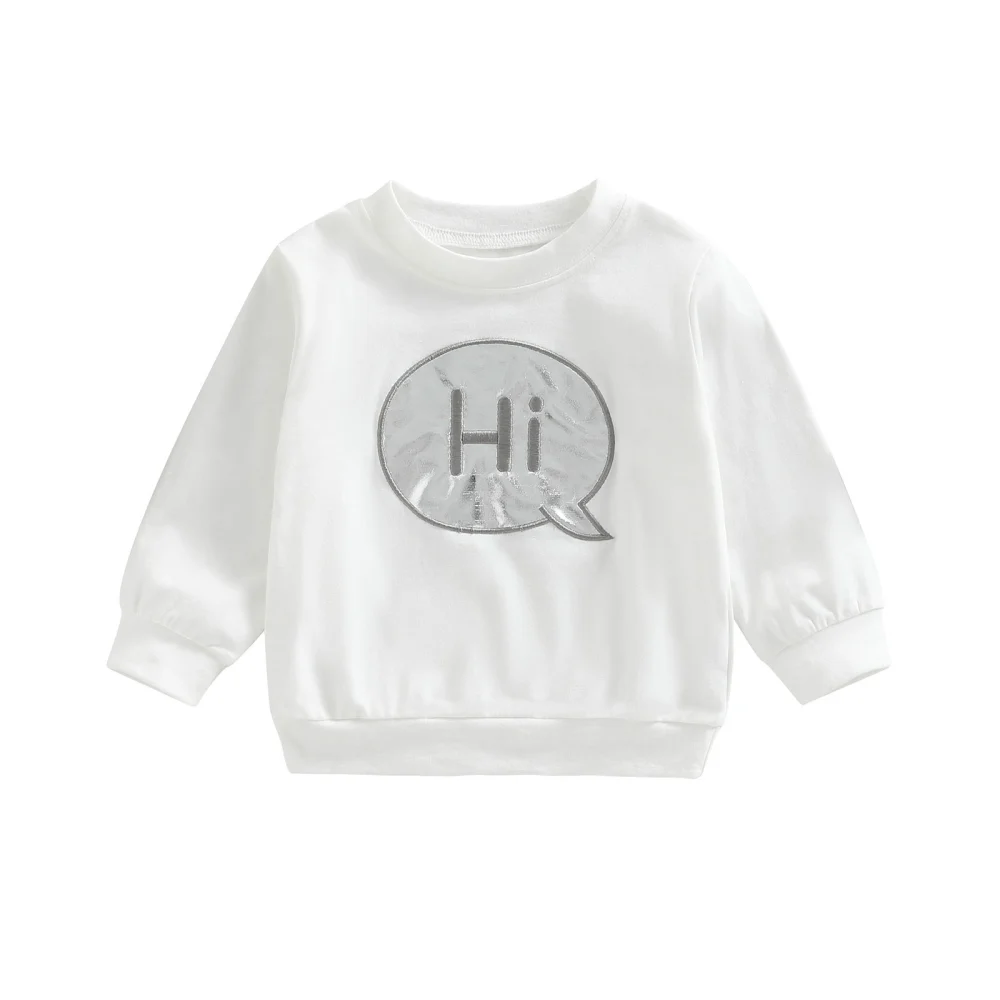 Kids Toddler Pullover, Long Sleeve Letter Embroidery Loose Sweatshirt